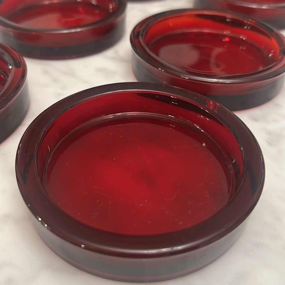 6 Crate&Barrel Ruby Red Glass Pillar Candle Holders